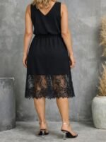 Kadın Askılı V Yakalı Dantelli Midi Viskon Elbise - Görsel 4