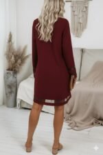 Kadın Uzun Kollu V Yakalı Tül şerit Detaylı Mini Krep Elbise - Görsel 3