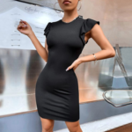 Kadın Kolsuz Omzu Volanlı Bisiklet Yaka Kaşkorse Mini Elbise - Görsel 5