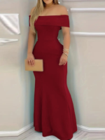 Kadın Kısa Kollu Madonna Yaka Belden Oturtmalı Uzun Ithal Krep Elbise - Görsel 3