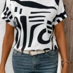 Kadın Kısa Kollu Yuvarlak Yaka Desenli Süprem Bluz