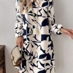 Kadın Uzun Kollu V Yakalı Desenli Modal Mini Elbise