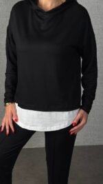 Kadın Uzun Kollu Kapşonlu Bağcıklı Viskon Iki Iplik Bluz Ve Pantolon Ikili Takım - Görsel 4