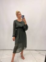 Kadın Uzun Kollu Astar Detay Fırsat ürün Ponpon şifon Elbise - Görsel 3