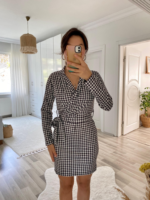 Kadın Uzun Kollu Kruvaze Yaka Bağlamalı Kemer Dalgıç Mini Boy Elbise - Görsel 14