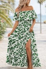 Kadın Madonna Yaka Göğüs Lastikli Yırtmaçlı Uzun Desenli Süprem Elbise - Görsel 3