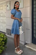 Kare Yakalı Ve Gipe Detaylı Tensel Elbise 2883 - Görsel 2