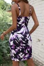 Kadın Askılı Halka Detaylı Kruvaze Yakalı Desenli Süprem Kısa Elbise - Görsel 3