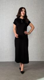 Kadın Kısa Kollu Yakalı Yandan Yırtmaçlı Viskon Iki Iplik Elbise - Görsel 4