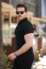 Erkek Hakim Yaka Dokuma Pamuklu Kumaş Kısa Kollu T-shirt - Görsel 2