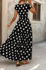 Kadın Kısa Kollu Kruvaze Yaka Beli Lastikli Süprem Maksi Boy Elbise - Görsel 3