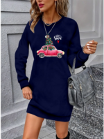 Kadın Uzun Kollu Bisiklet Yaka Desenli Viskon Iki Iplik Elbise - Görsel 3