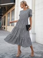 Kadın Mini Leopar Desen Midi üç Kat Elbise - Görsel 9