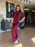 Kadın Kısa Kollu Bisiklet Yaka Asimetrik Viskon Iki Iplik Bluz Ve Pantolon Ikili Takım - Görsel 9