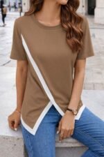 Kadın Kısa Kollu Bisiklet Yaka Viskon Bluz - Görsel 3