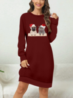 Kadın Uzun Kollu Bisiklet Yaka Desenli Viskon Iki Iplik Elbise - Görsel 3