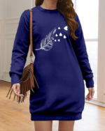 Kadın Uzun Kollu Bisiklet Yaka Desenli Viskon Iki Iplik Elbise - Görsel 2