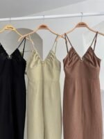 Göğsü Aksesuarlı Önü Yırtmaçlı Elbise 2899 - Görsel 12