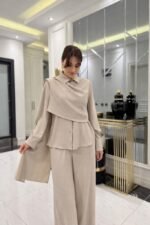 Kadın Uzun Kollu şal Detaylı Bluz Ve Pantolon Ikili Takım (kemer Dahil Değil) - Görsel 3