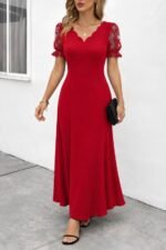 Kadın Kısa Kollu V Yakalı Uzun Janjan Elbise