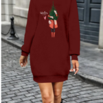 Kadın Uzun Kollu Bisiklet Yaka Desenli Kısa Viskon Iki Iplik Elbise