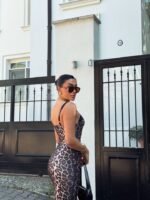 Kadın Dalgıç Kumaş Dijital Leopar Baskılı Midi Boy Elbise - Görsel 2