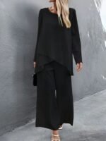 Kadın Uzun Kollu Asimetrik Detaylı Salaş Sandy Bluz Ve Pantolon Ikili Takım - Görsel 3