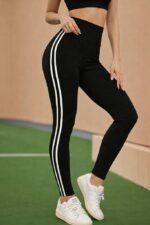 Kadın Yüksek Bel Yanları şerit Detaylı Uzun Sporcu Tayt - Görsel 3