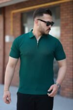 Erkek Fermuarlı Yakalı Kısa Kollu Tshirt