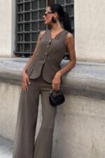 Arkası Bağcıklı Yelek Plazza Pantolon Modal Takım 10202-08 - Görsel 2