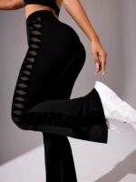 Kadın Yüksek Bel Yanları çapraz Tül Detaylı Dalgıç Tayt - Görsel 3