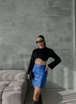 KAPİTONE DERİ ETEK YIRTMAÇLI - Saks