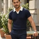 Erkek Desenli Kısa Kollu Triko Tişört - %100 Pamuk Akrilik