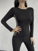 Kadın Uzun Kollu Leopar şeritli Viskon Bluz - Görsel 5