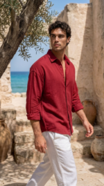 Erkek Armürlü Yarım Oversize Müslin Gömlek - Görsel 7