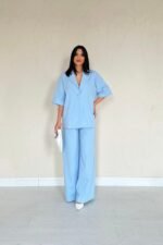 Mavi Önü Tek Düğmeli Ceket Pantolon Takım - Görsel 2