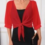 Kadın Truvakar Kollu önden Bağlamalı Kısa şifon Bolero Ceket