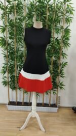 Kadın Sıfır Kol Yarı Balıkçı Yaka şerit Detaylı Ithal Krep Elbise - Görsel 6