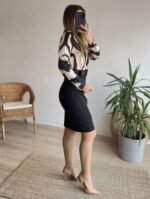 Kadın Uzun Kollu Yakalı üst Dalgıç Eteği Krep Kemerli Elbise - Görsel 7