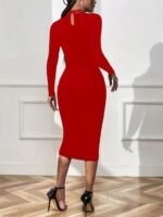 Kadın Uzun Kollu Balıkçı Yaka Taşlı Damla Detay Midi Ithal Krep Elbise - Görsel 3