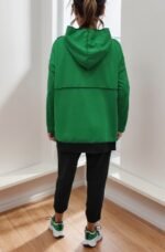 Kadın Yeşil Kapşonlu Etek Ucu Detay Arma Ters Dikiş Gorunumlu Ikili Takım - Görsel 12