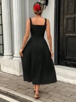 Kadın Askılı Kare Yakalı Uzun Ithal Krep Elbise - Görsel 4