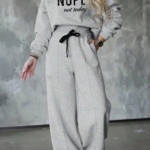 Kadın Uzun Kollu Nope Baskılı Beli Ribanalı Ikili Takım