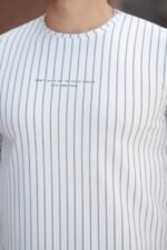 Erkek Dikey çizgili Ottoman Kumaş Kısa Kollu T-shirt - Görsel 3