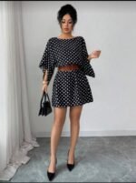 Kadın Puantiyeli örme Krep Mini Elbise (kemersiz) - Görsel 2