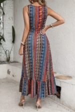 Kadın Beli Gipeli Etnik Desen Sıfır Kol Süprem Elbise - Görsel 3