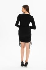 Kadın Uzun Kol Büzgü Detaylı Sandy Kumaş Ayarlanabilir Boy Fırsat Ürün Elbise - Görsel 4