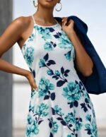 Kadın Omuzlardan Açık Ip Askılı Desenli Uzun Süprem Elbise - Görsel 3