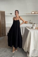 Siyah Askılı Müslin Elbise - Görsel 2