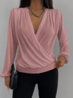 Kadın Uzun Kollu Kruvaze Yaka Sandy Bluz - Görsel 6